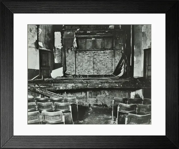 Framed Print : The burnt-out Standard Cinema, Hackney, London, 1935 Framed Print : The burnt-out Standard Cinema, Hackney, London, 1935