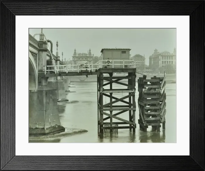 Framed Print : Emergency Water Supply Pump Platform, Westminster Bridge, London, WWII, 1944 Framed Print : Emergency Water Supply Pump Platform, Westminster Bridge, London, WWII, 1944