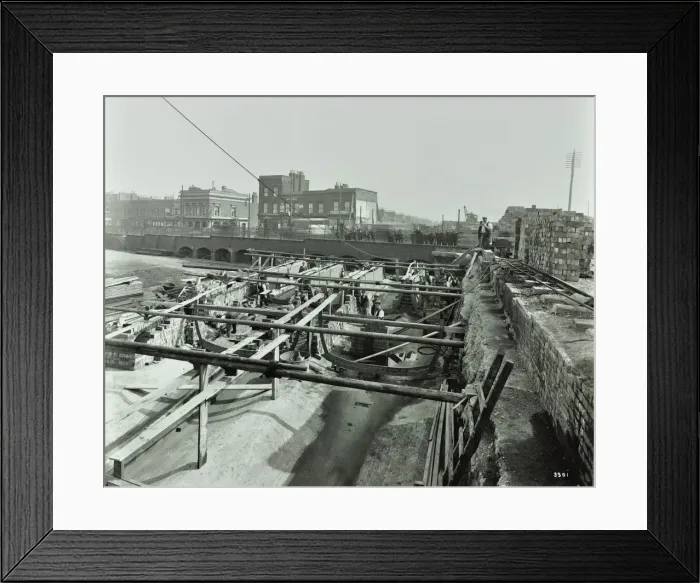 Framed Print : Building the sewer at Stratford High Street, West Ham, London, 1905 Framed Print : Building the sewer at Stratford High Street, West Ham, London, 1905