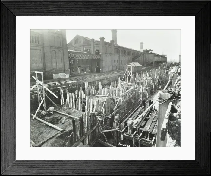 Framed Print : New construction work, Beckton Sewage Works, Woolwich, London, 1938 Framed Print : New construction work, Beckton Sewage Works, Woolwich, London, 1938