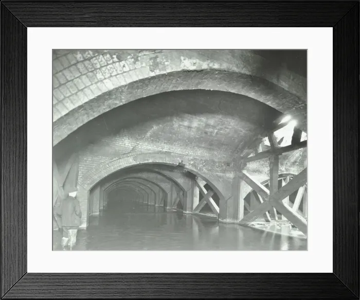 Framed Print : Damaged interior of the underground reservoir, Beckton Sewage Works, London, 1938 Framed Print : Damaged interior of the underground reservoir, Beckton Sewage Works, London, 1938