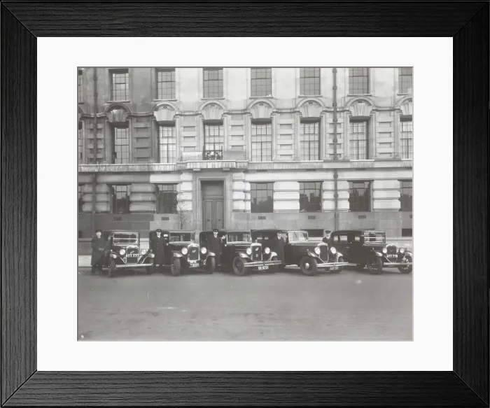 Framed Print : Official London County Council cars and chauffeurs, County Hall, London, 1935 Framed Print : Official London County Council cars and chauffeurs, County Hall, London, 1935