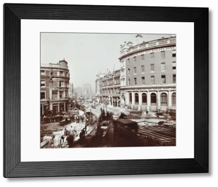 Framed Print : Tramway electrification at the junction of Goswell Road and Old Street, London, 1906 Framed Print : Tramway electrification at the junction of Goswell Road and Old Street, London, 1906