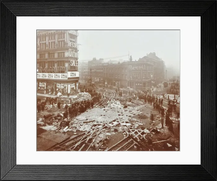 Framed Print : Laying tramlines at the junction of Whitechapel High Street and Commercial Road, London, 1907 Framed Print : Laying tramlines at the junction of Whitechapel High Street and Commercial Road, London, 1907