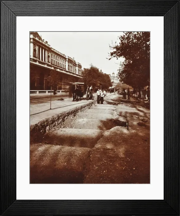 Framed Print : Arches over the District Railway exposed during tramway electricification, London, 1906 Framed Print : Arches over the District Railway exposed during tramway electricification, London, 1906