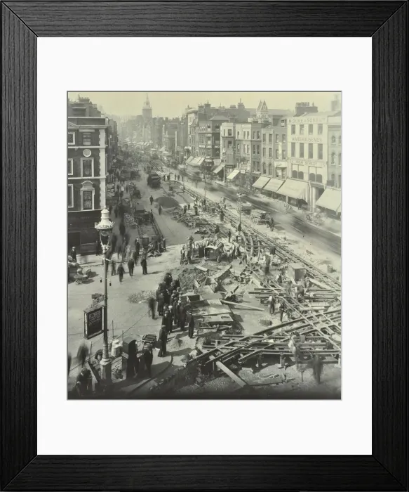 Framed Print : Tramlines being laid, Whitechapel High Street, London, 1929 Framed Print : Tramlines being laid, Whitechapel High Street, London, 1929
