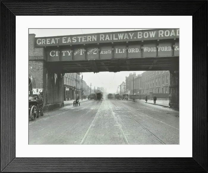 Framed Print : Great Eastern Railway Bridge over the Bow Road, Poplar, London, 1915 Framed Print : Great Eastern Railway Bridge over the Bow Road, Poplar, London, 1915