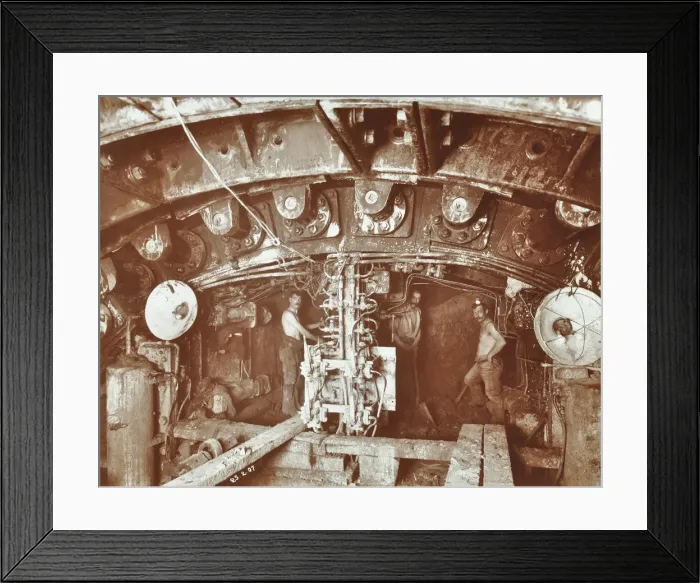 Framed Print : Miners at work on the construction of the Rotherhithe Tunnel, Bermondsey, London, February 1907 Framed Print : Miners at work on the construction of the Rotherhithe Tunnel, Bermondsey, London, February 1907