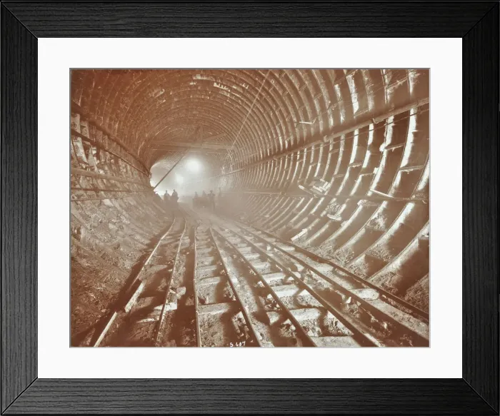 Framed Print : Men pushing railway trucks along the Rotherhithe Tunnel, Stepney, London, June 1907 Framed Print : Men pushing railway trucks along the Rotherhithe Tunnel, Stepney, London, June 1907