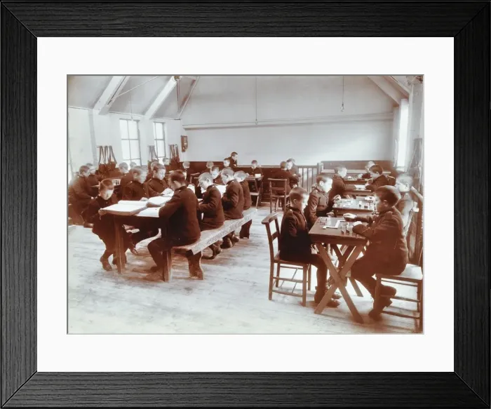 Framed Print : Boys playing dominoes and reading at the Boys Home Industrial School, London, 1900 Framed Print : Boys playing dominoes and reading at the Boys Home Industrial School, London, 1900