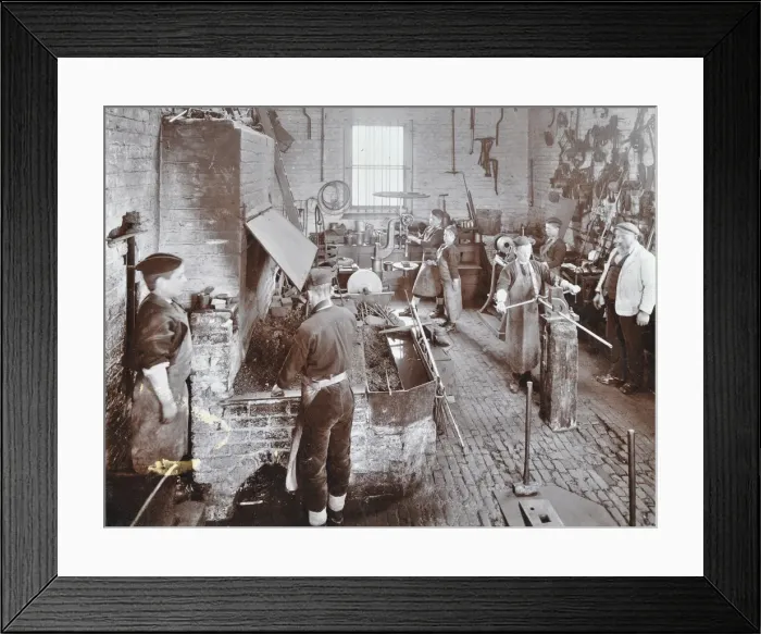 Framed Print : Boys at work in the smiths shop, Feltham Industrial School, London, 1908 Framed Print : Boys at work in the smiths shop, Feltham Industrial School, London, 1908