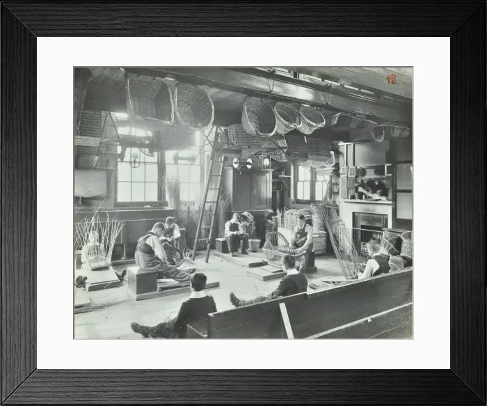 Framed Print : Boys making baskets at Linden Lodge Residential School, London, 1908 Framed Print : Boys making baskets at Linden Lodge Residential School, London, 1908