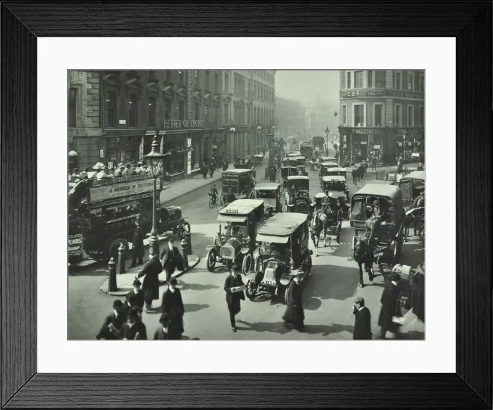 Framed Print : Pedestrians and traffic, Victoria Street, London, April 1912 Framed Print : Pedestrians and traffic, Victoria Street, London, April 1912