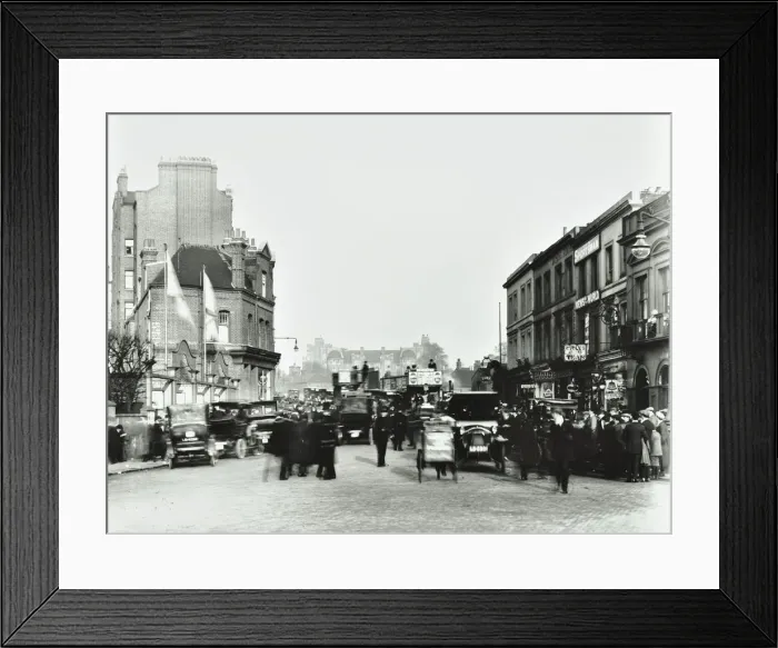 Framed Print : Busy street by Stamford Bridge Stadium, (Chelsea Football Ground), Fulham, London, 1912 Framed Print : Busy street by Stamford Bridge Stadium, (Chelsea Football Ground), Fulham, London, 1912