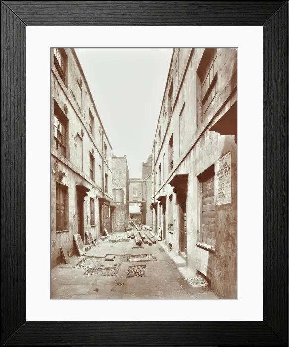 Framed Print : Bishops Court with boarded-up houses, London, 1906 Framed Print : Bishops Court with boarded-up houses, London, 1906