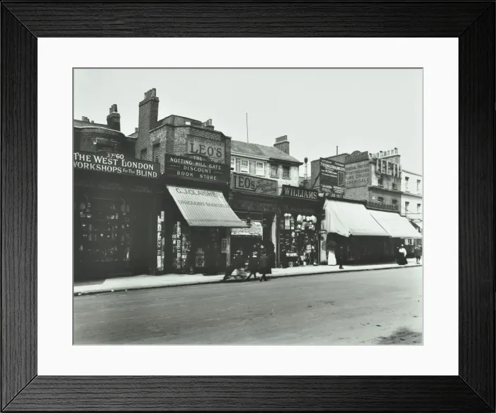 Framed Print : Row of shops including the West London Workshops for the Blind, London, 1913 Framed Print : Row of shops including the West London Workshops for the Blind, London, 1913
