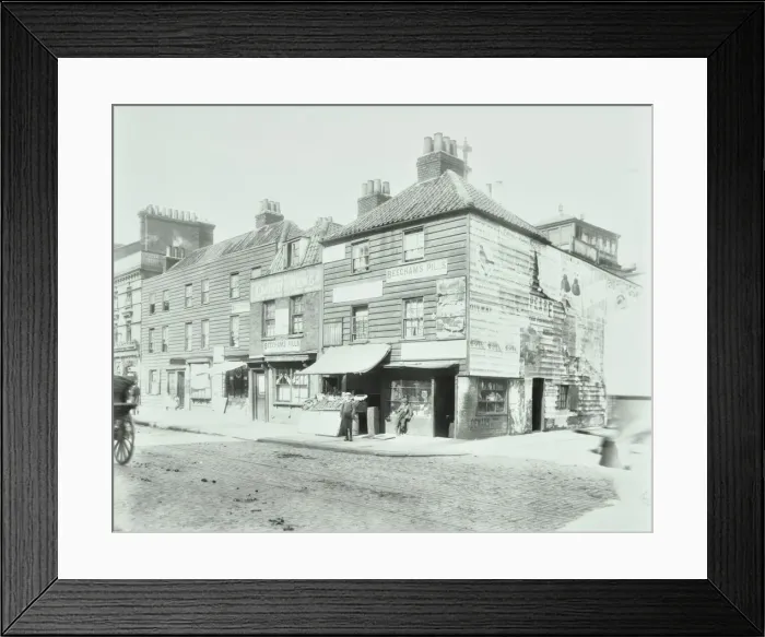 Framed Print : Weatherboard houses and shops on the Albert Embankment, Lambeth, London, 1900 Framed Print : Weatherboard houses and shops on the Albert Embankment, Lambeth, London, 1900