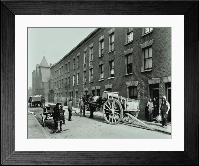 Framed Print : Dustmen and dust cart in Beckett Street, Camberwell, London, 1903 Framed Print : Dustmen and dust cart in Beckett Street, Camberwell, London, 1903