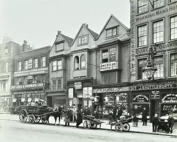 Horse drawn vehicles and barrows in Borough High Street, London, 1904