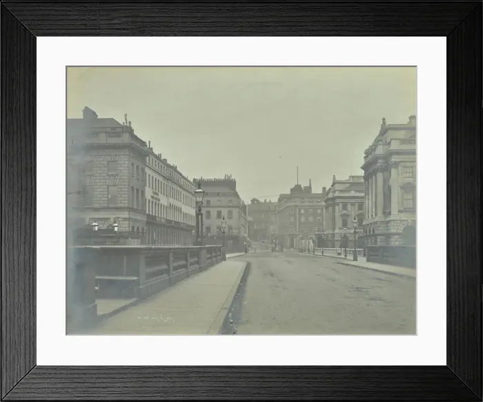 Framed Print : Empty streets at Lancaster Place, seen from Waterloo Bridge, London, 1896 Framed Print : Empty streets at Lancaster Place, seen from Waterloo Bridge, London, 1896
