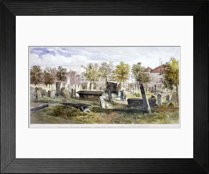 Framed Print : View of tombs and memorial stones in Bunhill Fields, Finsbury, Islington, London, 1866 Framed Print : View of tombs and memorial stones in Bunhill Fields, Finsbury, Islington, London, 1866