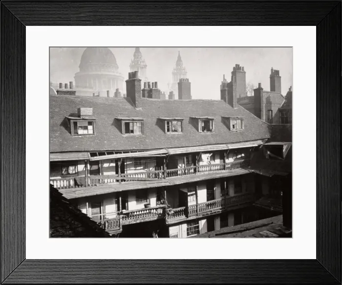 Framed Print : View of the galleries at the Oxford Arms Inn, Warwick Lane, from the roof, City of London, 1875 Framed Print : View of the galleries at the Oxford Arms Inn, Warwick Lane, from the roof, City of London, 1875