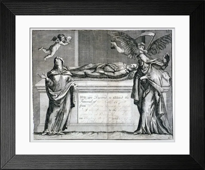 Framed Print : Invitation card to a funeral at Bunhill Fields in 1737 Framed Print : Invitation card to a funeral at Bunhill Fields in 1737