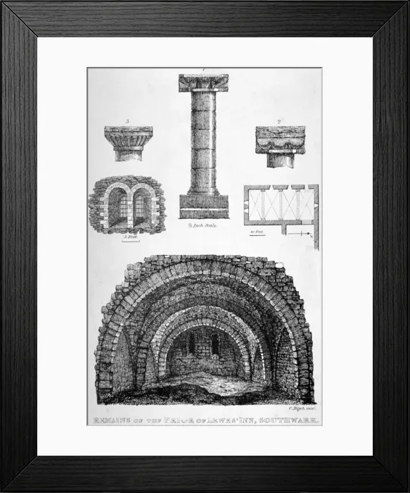 Framed Print : Details of the remains of Prior of Lewes Inn, Tooley Street, Bermondsey, London, 1830 Framed Print : Details of the remains of Prior of Lewes Inn, Tooley Street, Bermondsey, London, 1830
