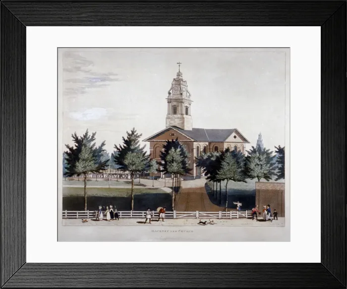 Framed Print : The Church of St John at Hackney, London, 1819. Artist: James Pollard Framed Print : The Church of St John at Hackney, London, 1819. Artist: James Pollard