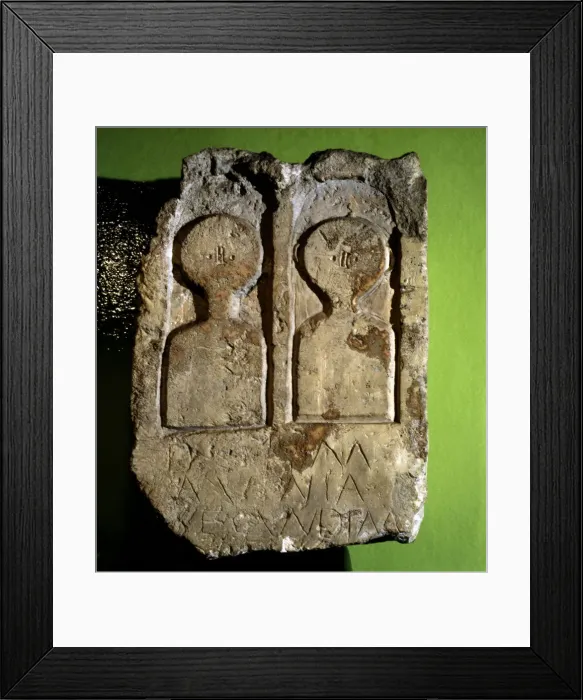Framed Print : Stela carved in an ashlar made in limestone, from the Oppidum of Pamplona Framed Print : Stela carved in an ashlar made in limestone, from the Oppidum of Pamplona
