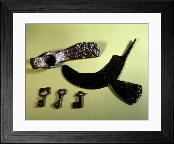 Framed Print : Working tools: hoe, ax and keys. From Pamplona Framed Print : Working tools: hoe, ax and keys. From Pamplona