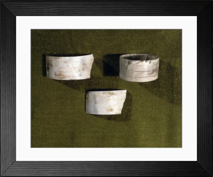Framed Print : Marble bracelets decorated with parallel carved lines, from the Bat Cave, Zuheros (Cordoba) Framed Print : Marble bracelets decorated with parallel carved lines, from the Bat Cave, Zuheros (Cordoba)