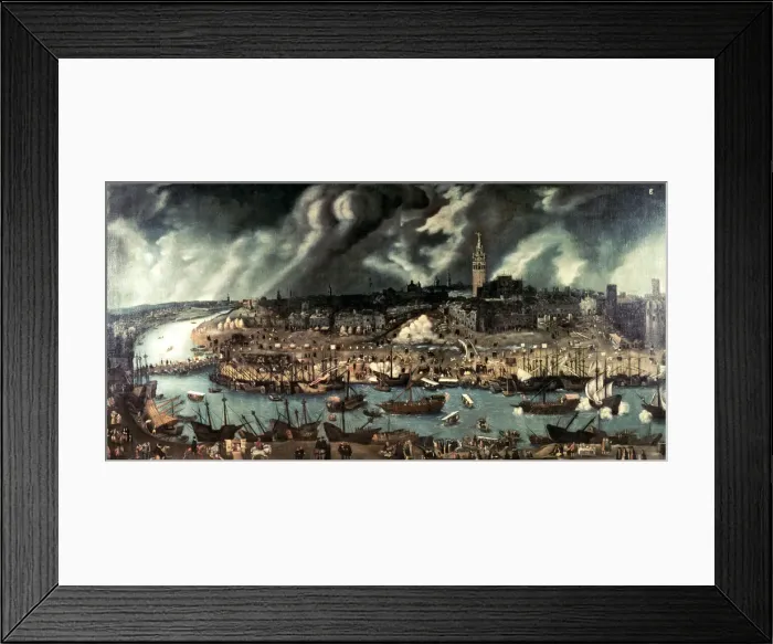 Framed Print : View of Seville. Oil work by Alonso Sanchez Coello Framed Print : View of Seville. Oil work by Alonso Sanchez Coello