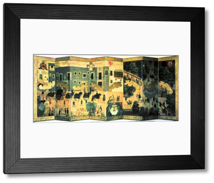 Framed Print : The Palace of the Viceroys, anonymous folding screen oil painted, belonging to Mexican culture Framed Print : The Palace of the Viceroys, anonymous folding screen oil painted, belonging to Mexican culture