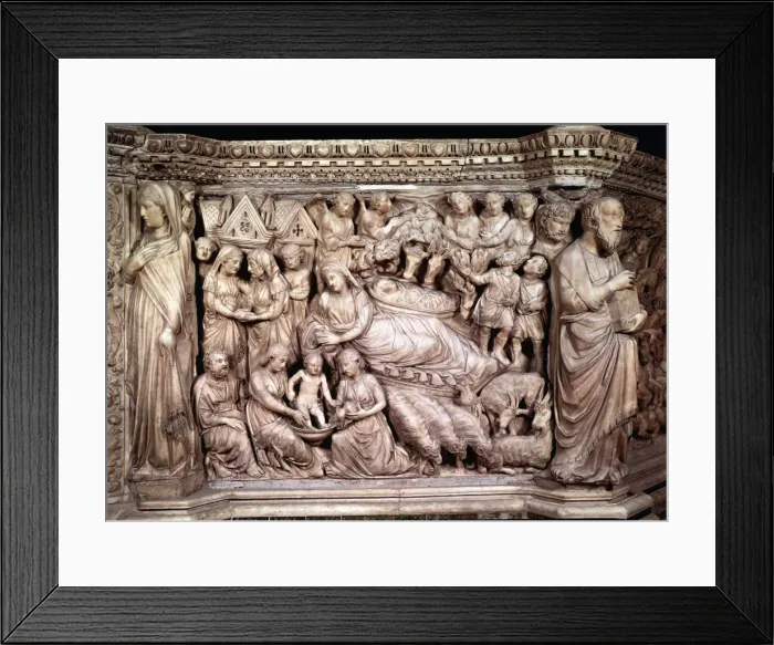 Framed Print : Nativity, bas-relief in the pulpit of the Cathedral of Siena Framed Print : Nativity, bas-relief in the pulpit of the Cathedral of Siena