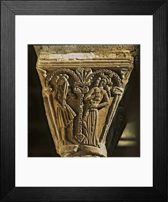 Framed Print : Musicians playing the rebec, figures in a capital of the cloister of the Monastery Framed Print : Musicians playing the rebec, figures in a capital of the cloister of the Monastery