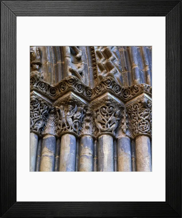Framed Print : Capitals with arabesque ornamentation on the doorway of the church of Santa Maria de Agramunt Framed Print : Capitals with arabesque ornamentation on the doorway of the church of Santa Maria de Agramunt