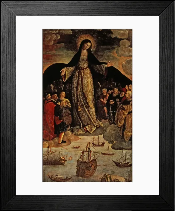 Framed Print : Virgin of the Navigators detail of the table by Alejo Fernandez