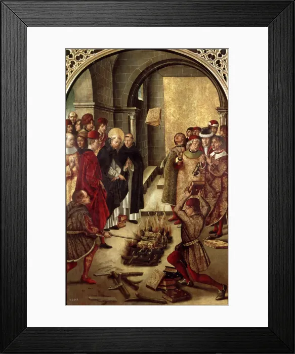 Framed Print : Book Burning or Saint Dominic of Guzman and the Albigensians, by Pedro Berruguete Framed Print : Book Burning or Saint Dominic of Guzman and the Albigensians, by Pedro Berruguete