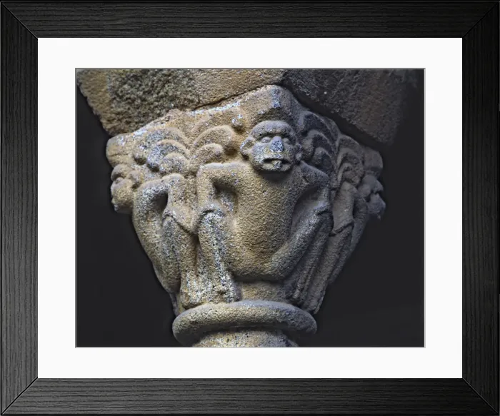 Framed Print : Capital of the cloister of the Cathedral of La Seu d Urgell, decorated with apes Framed Print : Capital of the cloister of the Cathedral of La Seu d Urgell, decorated with apes