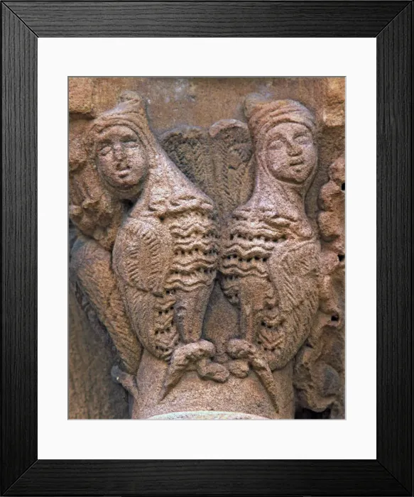 Framed Print : Capital decorated with antrozoomorphic figures outside the north gallery of the cloister Framed Print : Capital decorated with antrozoomorphic figures outside the north gallery of the cloister