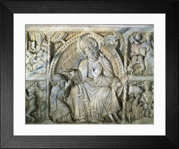 Framed Print : Saint Paul indoctrinating Santa Tecla. Altar front in white marble in the cathedral of Tarragona Framed Print : Saint Paul indoctrinating Santa Tecla. Altar front in white marble in the cathedral of Tarragona