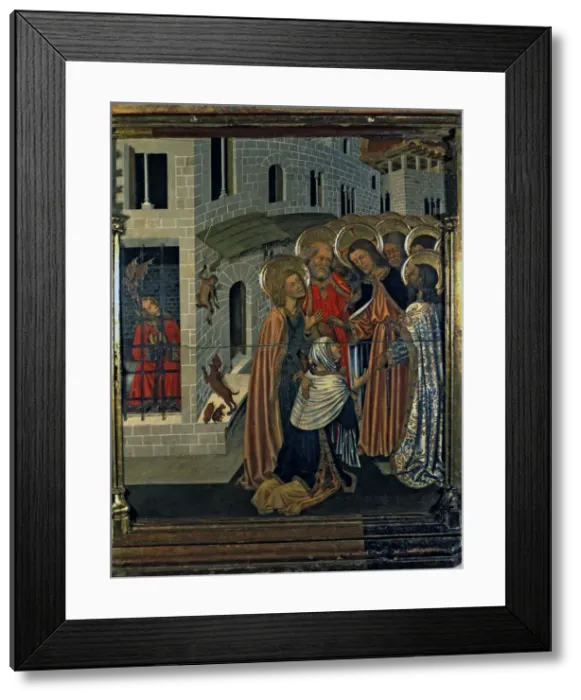 Framed Print : Altarpiece of the Transfiguration, detail Healing the possessed in the Table of the predella Framed Print : Altarpiece of the Transfiguration, detail Healing the possessed in the Table of the predella