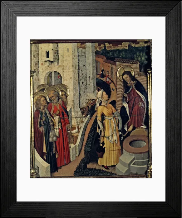 Framed Print : Altarpiece of the Transfiguration. Jesus and the Samaritan woman in the Table of the predella Framed Print : Altarpiece of the Transfiguration. Jesus and the Samaritan woman in the Table of the predella