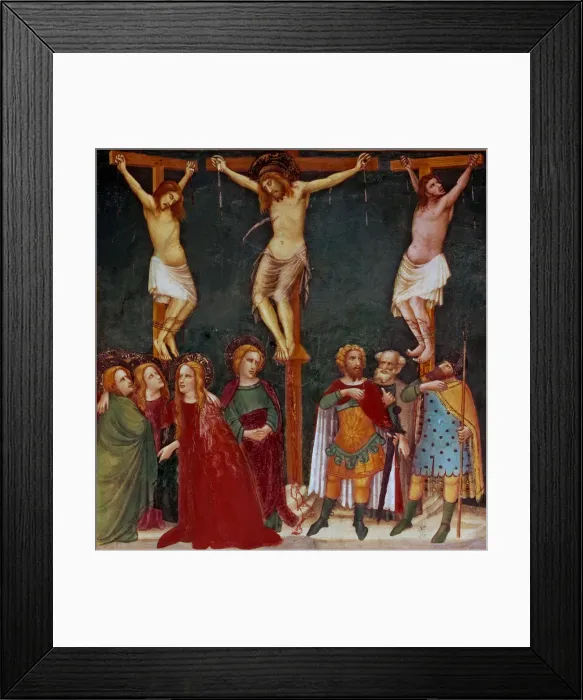 Framed Print : Crucifixion. Mural Painting of 1346 in the Chapel of Saint Michael in the Pedralbes Framed Print : Crucifixion. Mural Painting of 1346 in the Chapel of Saint Michael in the Pedralbes