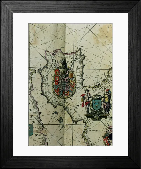 Framed Print : Map of Spain with all their kingdoms, Portugal and the Country of Llenguadoc Framed Print : Map of Spain with all their kingdoms, Portugal and the Country of Llenguadoc