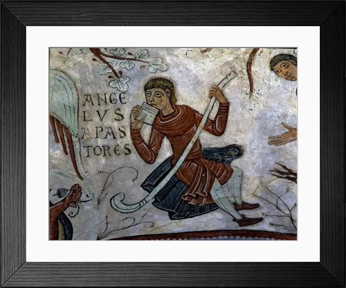 Framed Print : Annunciation to the Shepherds, detail of a shepherd playing the flageolet Framed Print : Annunciation to the Shepherds, detail of a shepherd playing the flageolet