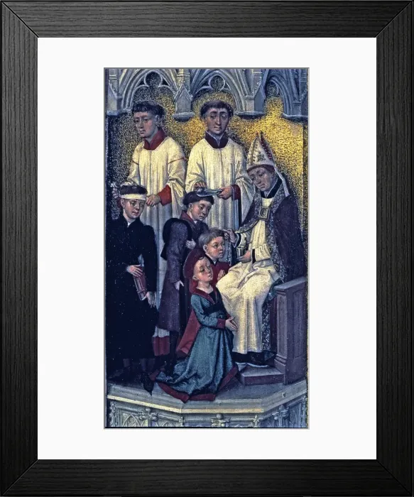 Framed Print : The sacrament of the confirmation, detail of the Crucifixion triptych, work by van der Stock Framed Print : The sacrament of the confirmation, detail of the Crucifixion triptych, work by van der Stock