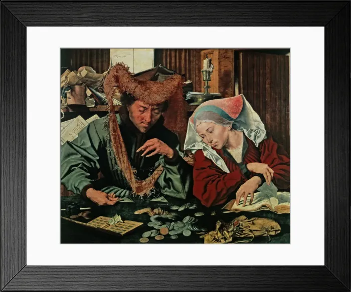 Framed Print : The money changer and his wife, oil painting by Marinus Reymerswaele Framed Print : The money changer and his wife, oil painting by Marinus Reymerswaele