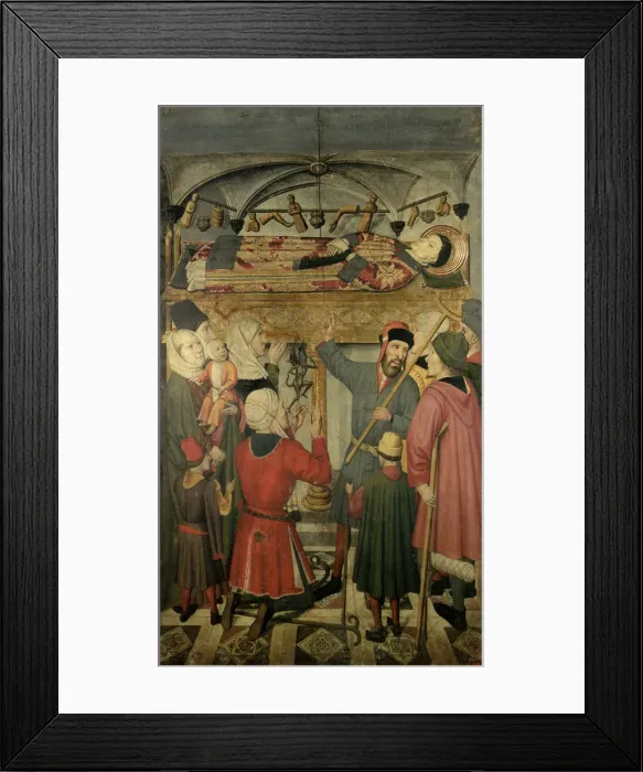 Framed Print : Table of the tomb of Saint Vincent and exorcism of a possessed, detail of the altarpiece Framed Print : Table of the tomb of Saint Vincent and exorcism of a possessed, detail of the altarpiece